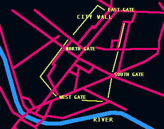 Exeter schematic showing the path of the City Walls